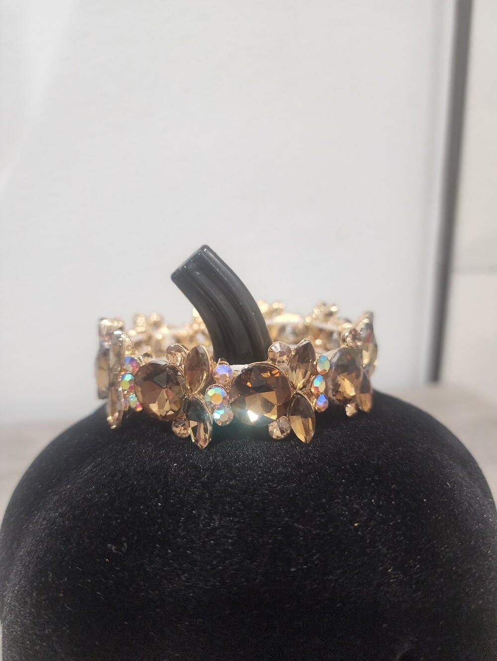 Gold Crystal Brown Flower Stretch Bracelet